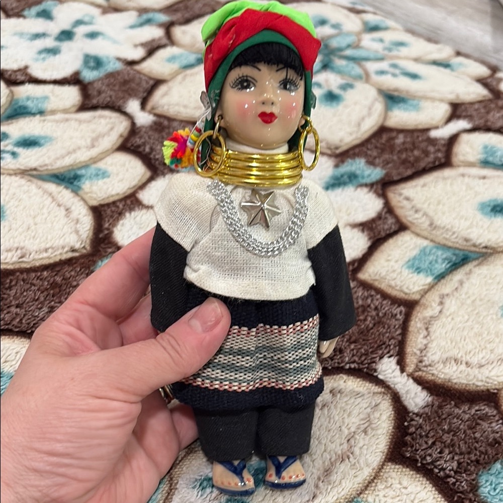 Vintage Porcelain Doll with Ethnic Costume and Jewelry